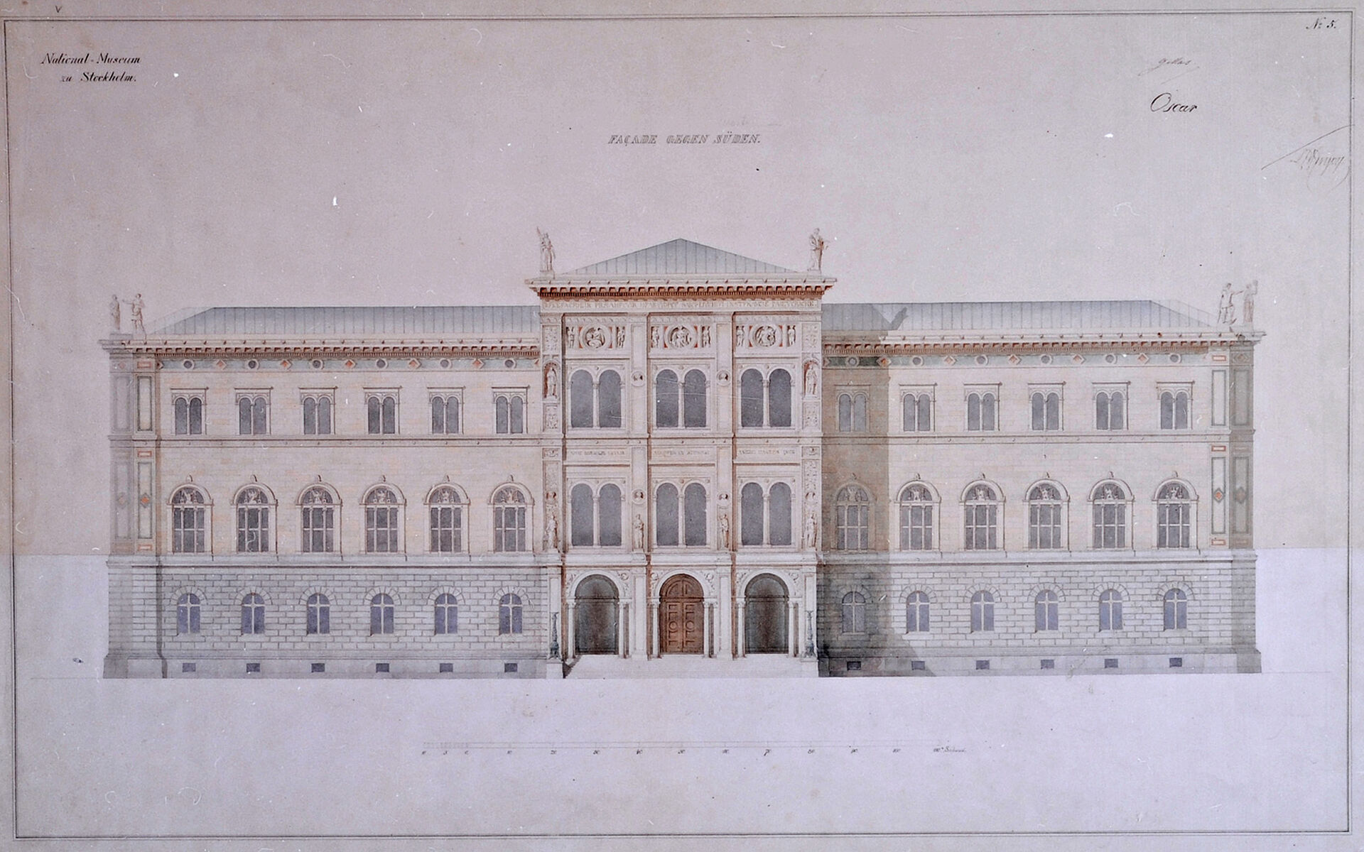 Friedrich August Stüler, ritning av Nationalmuseum, fasad