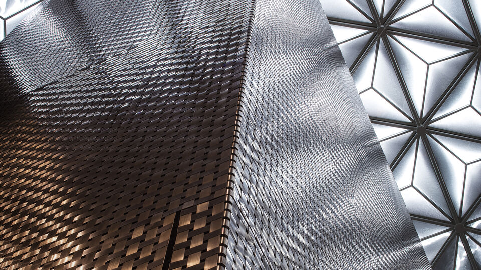 The new brass covered elevator tower in Nationalmuseum. ©Bruno Ehrs.