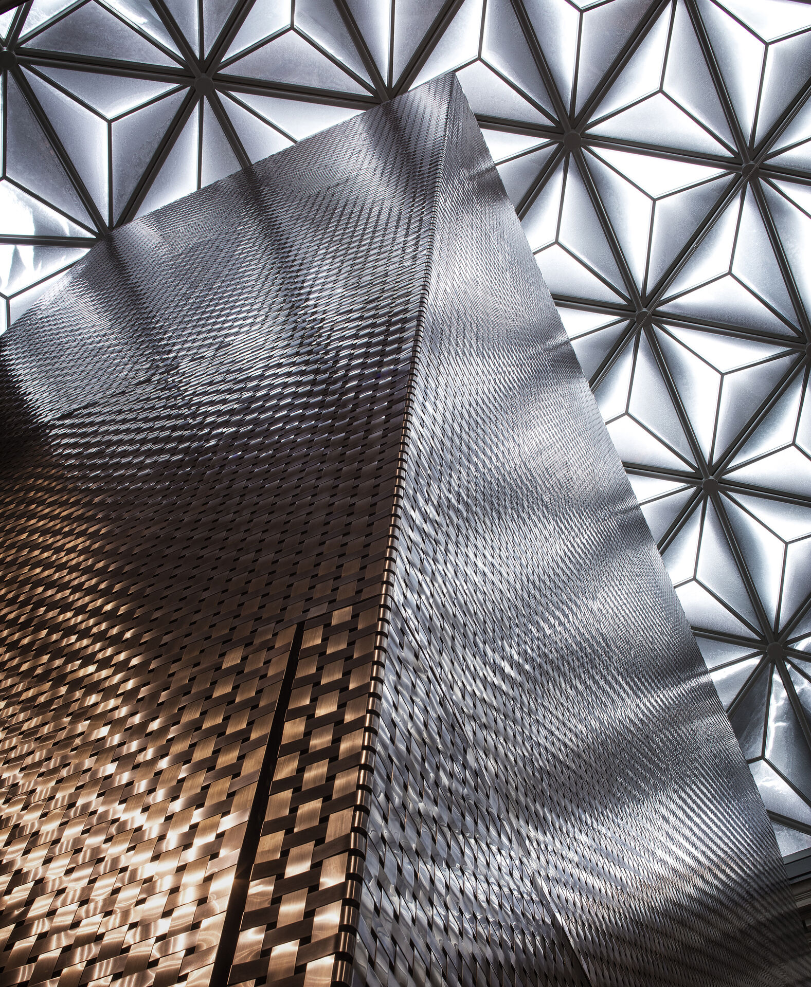 The new brass covered elevator tower in Nationalmuseum. ©Bruno Ehrs.