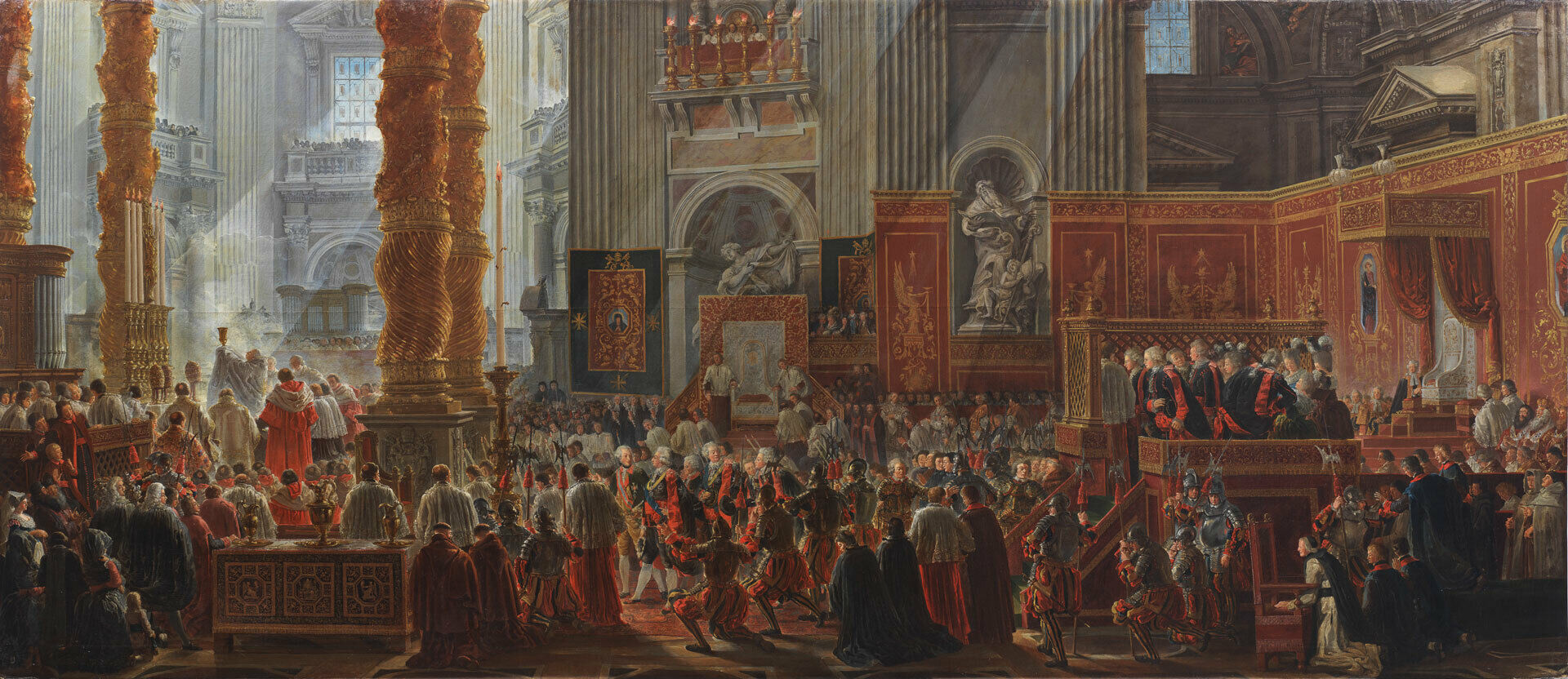 Äldre målning som föreställer kung Gustav III som besöker en julmässa i Rom.