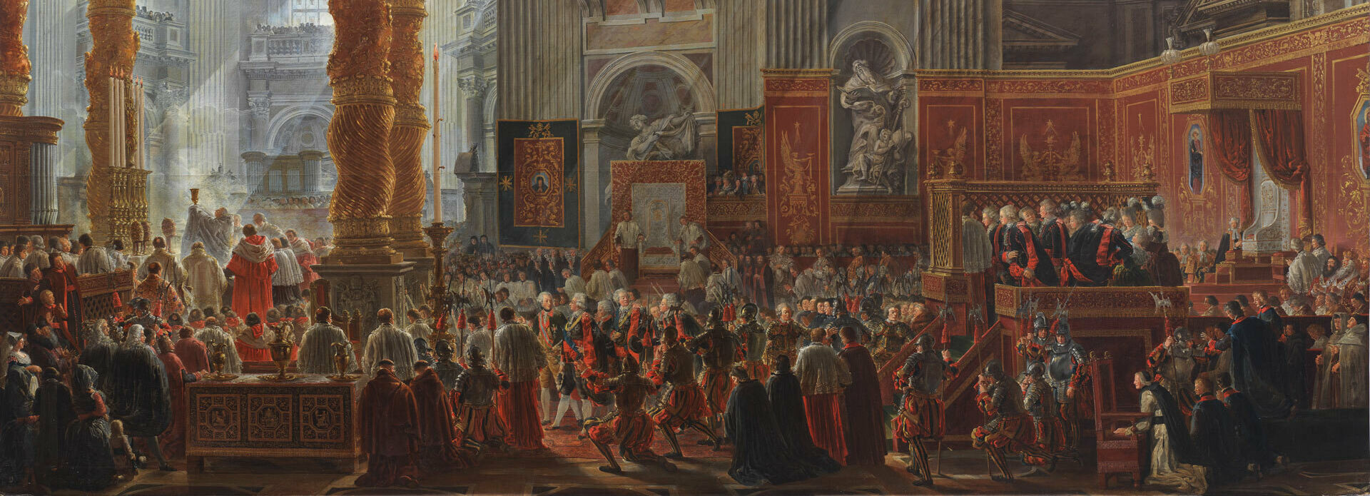 Äldre målning som föreställer kung Gustav III som besöker en julmässa i Rom.