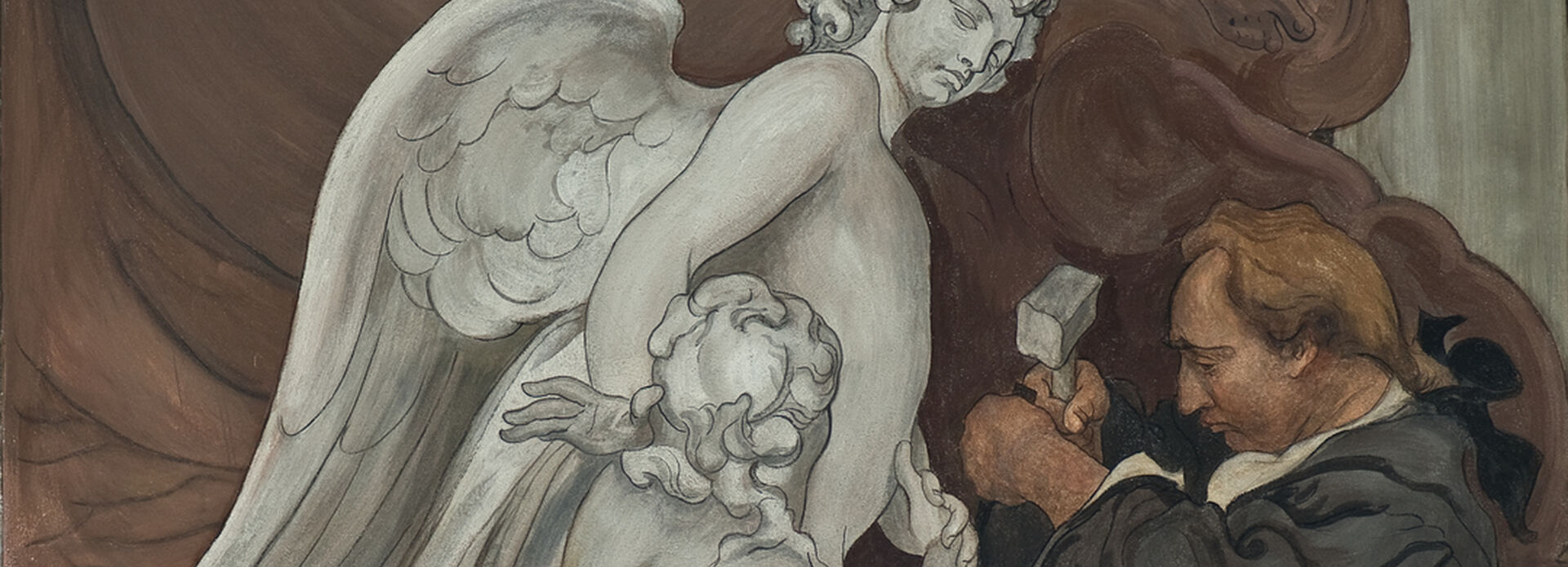 Carl Larsson, Detalj av fresk i museets trapphall. Bildhuggarkonsten: Bellman i Sergels ateljé.