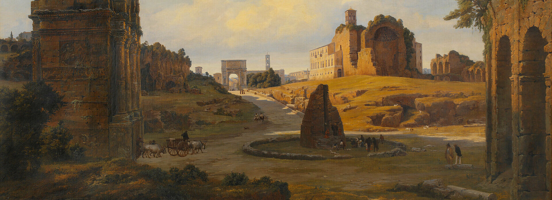 Målning föreställande utsikt från Colosseum mot Forum Romanum i Rom.