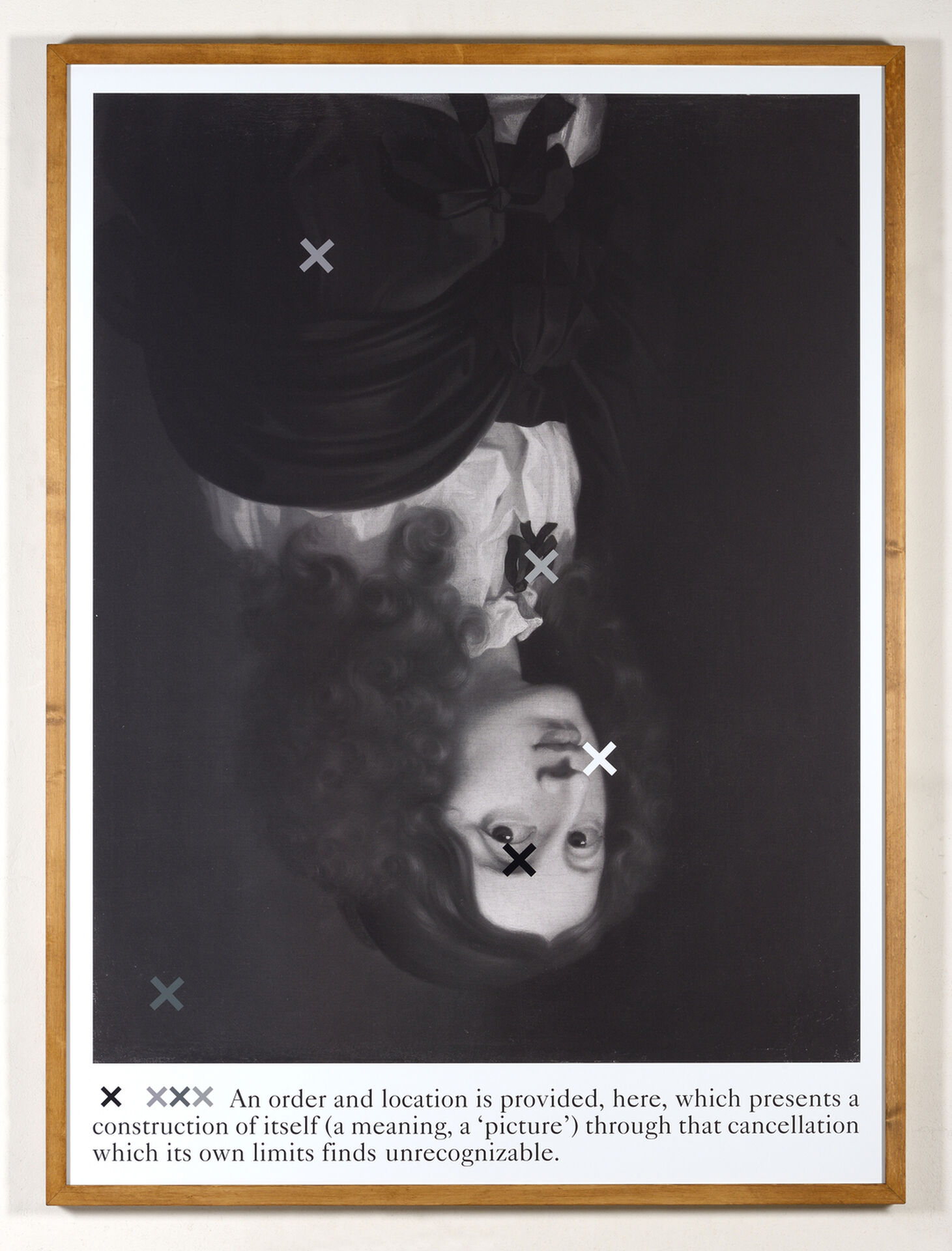 Joseph Kosuth, Cathexis #53 (series 1981), 2019. Framed black and white photograph with coloured X's applied to the surface. 203 x 151.2 x 5.5 cm Courtesy of the Artist Image: Neonlauro.
