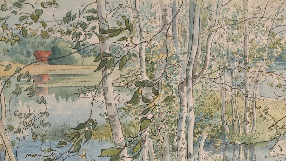 Detalj ur Carl Larssons akvarell Kräftfångst