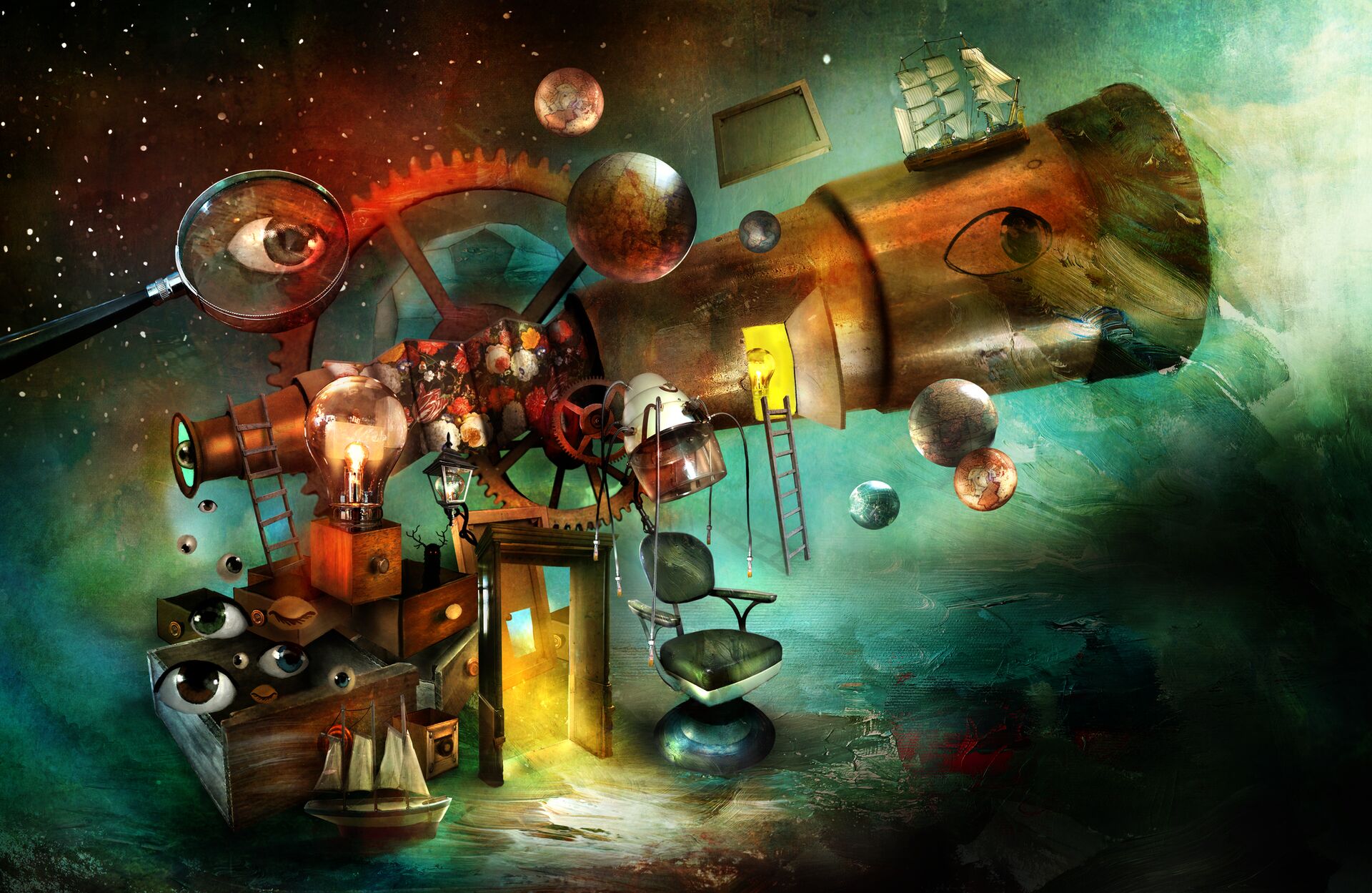Wondrous things in Villa Curiosa, illustration by Alexander Jansson.