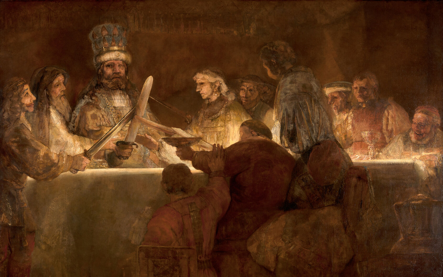 målning av män sittande runt ett bord