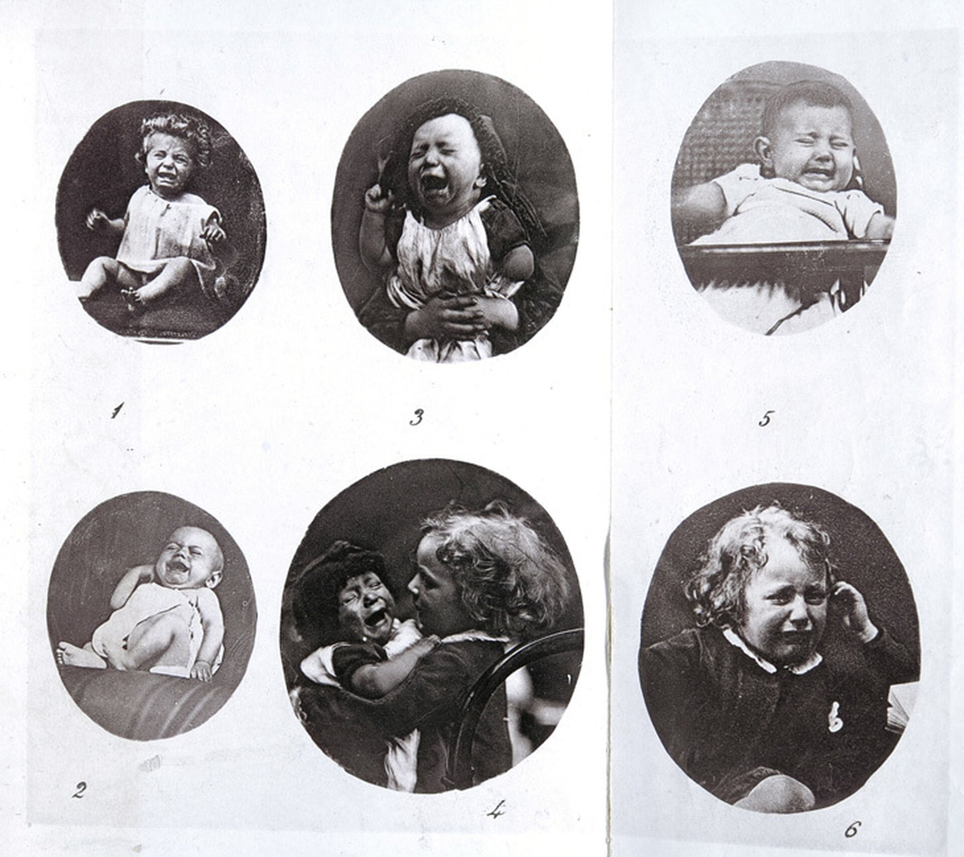 Pictures in Charles Dawrwin's book The Expression of the Emotions in Man and Animals, showing "Suffering and Crying".