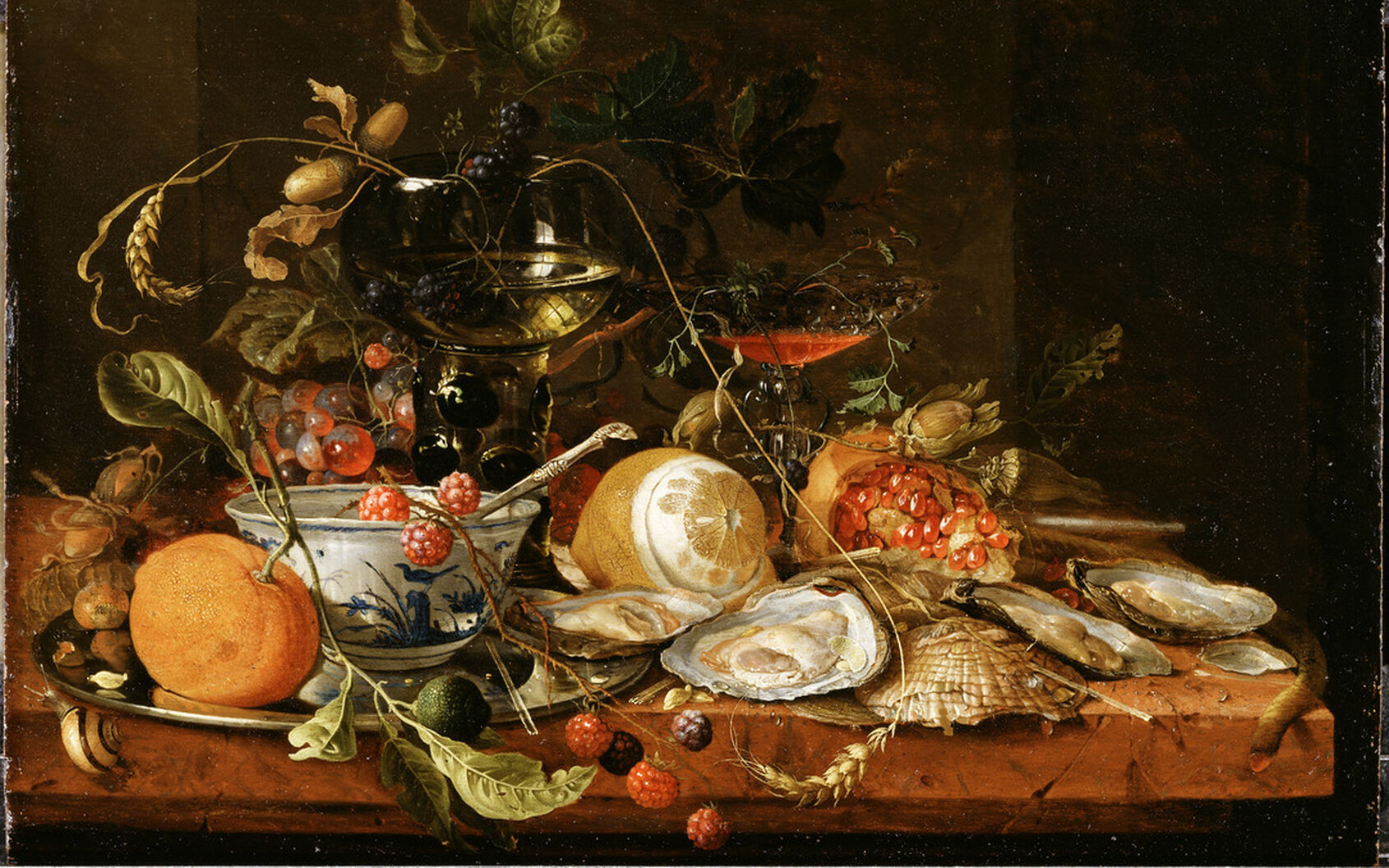 Jan Davidsz. de Heem, Still Life with Wine, Fruit and Oysters.