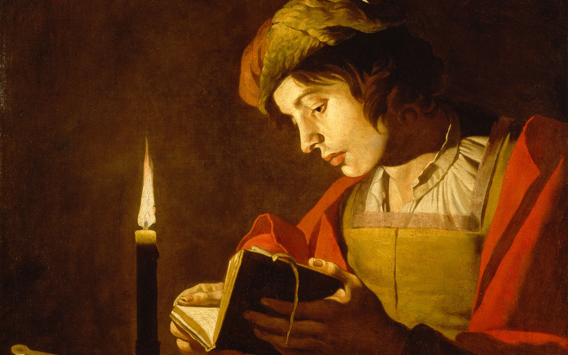 Matthias Stom, A Young Man Reading by Candlelight