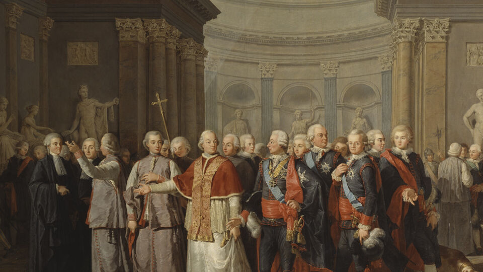 Bénigne Gagneraux, Påven Pius VI visar Gustav III det vatikanska skulpturgalleriet