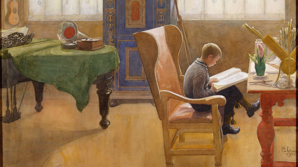 Carl Larsson, Esbjörn at the Studycorner. Signed 1912.