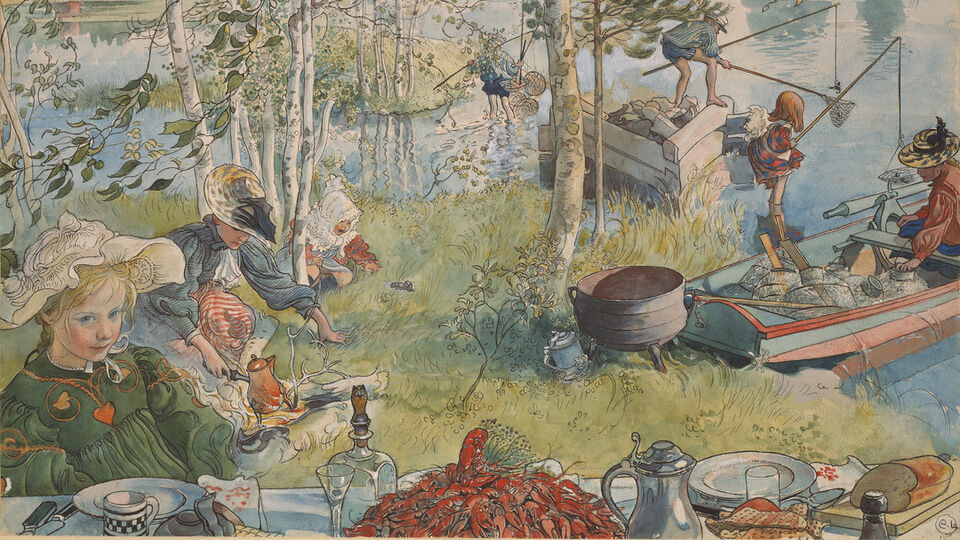 Carl Larsson, Crayfishing  (from A Home, 26 Water-Colours)