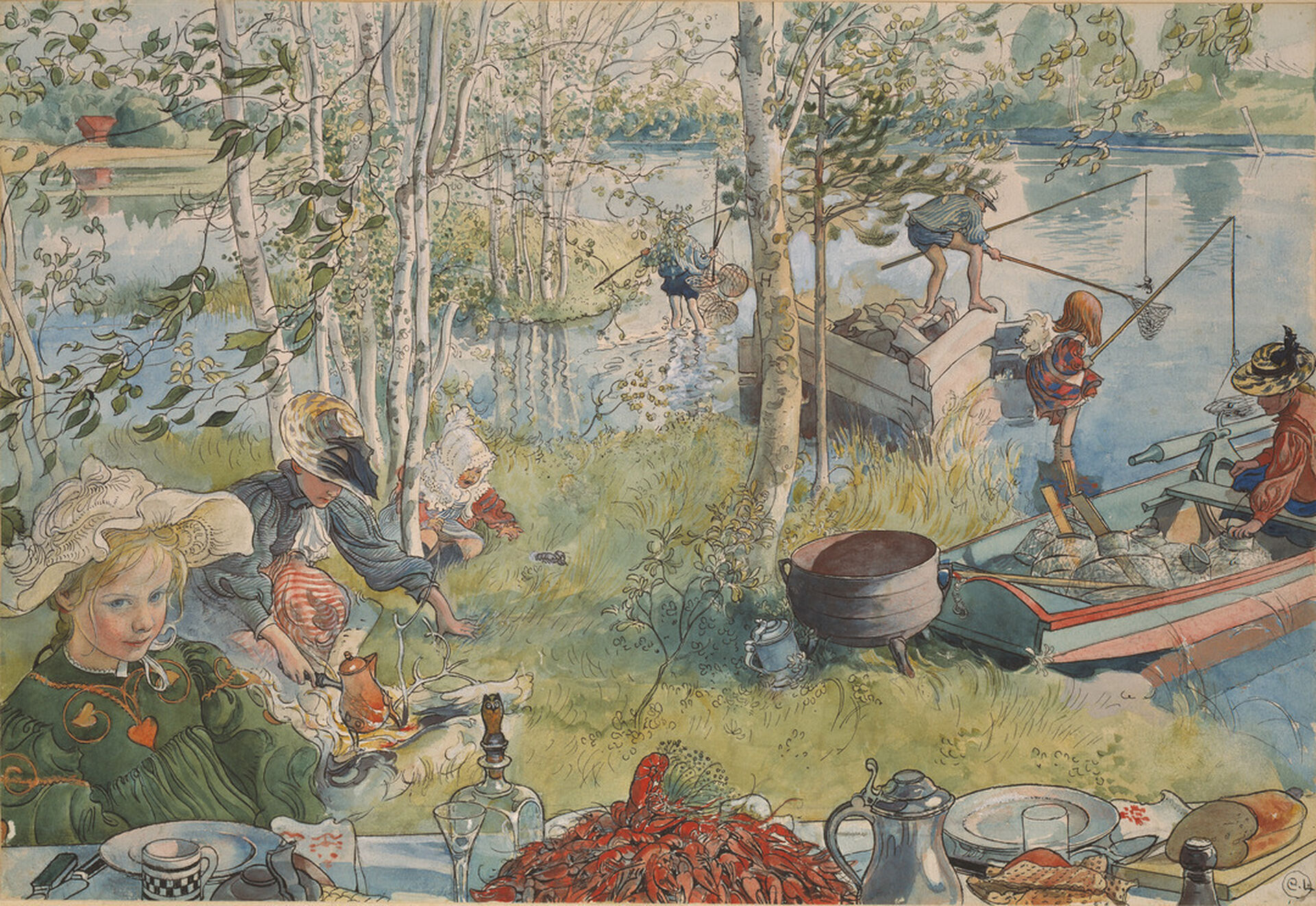 Carl Larsson, Kräftfångst. Ur Ett hem (26 akvareller)