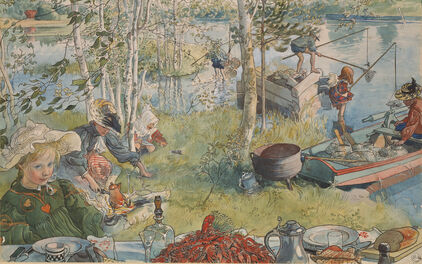 Carl Larsson, Crayfishing  (from A Home, 26 Water-Colours)
