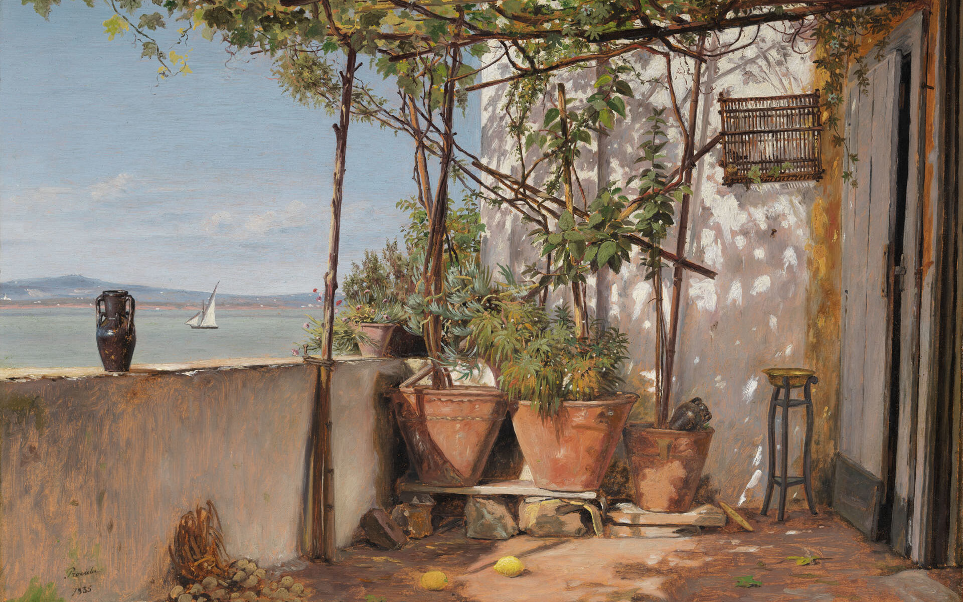 Martinus Rørbye, Loggia, Procida, 1835, Oil on paper laid down on canvas. Nationalmuseum.