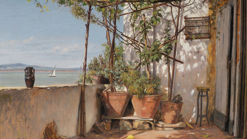 Martinus Rørbye, Loggia, Procida, 1835. Olja på papper uppklistrat på duk. Nationalmuseum.