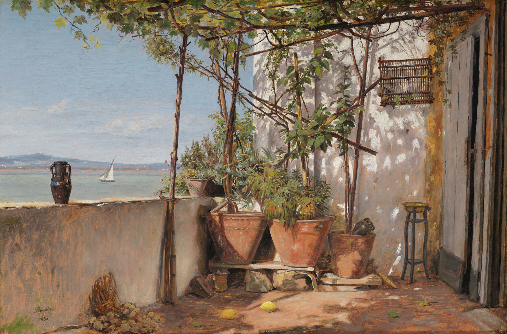 Martinus Rørbye, Loggia, Procida, 1835, Oil on paper laid down on canvas. Nationalmuseum.