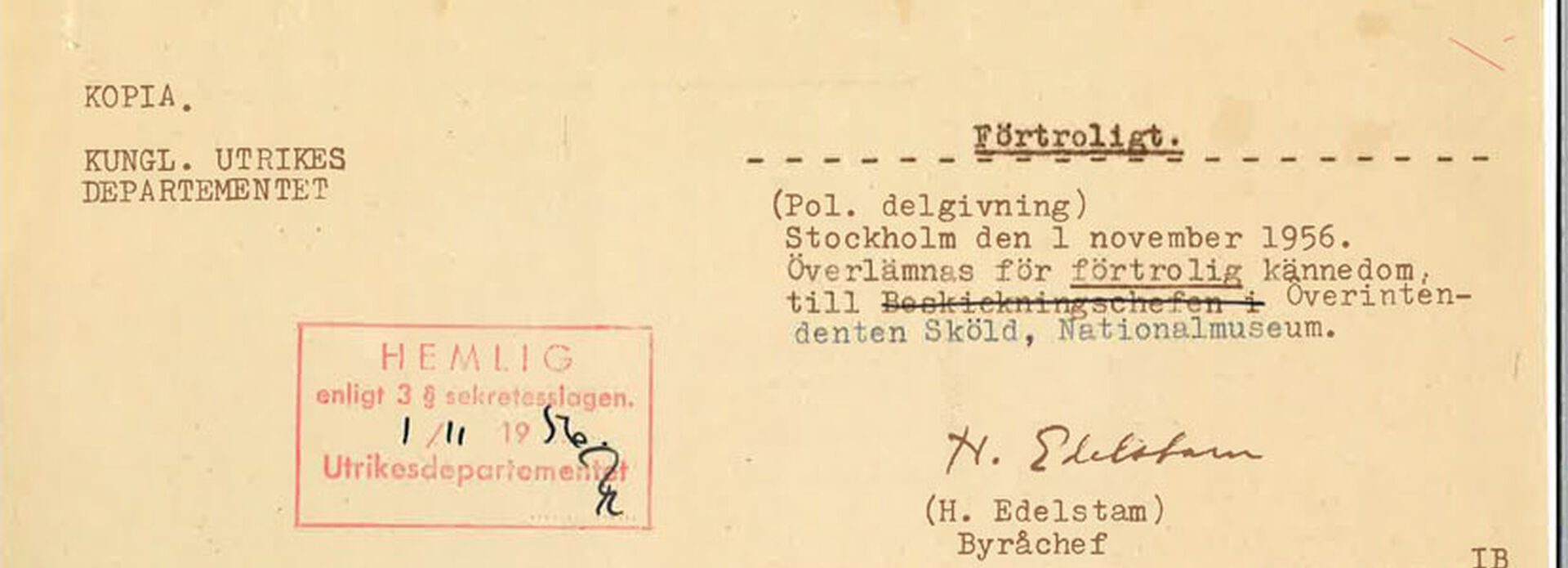 A classiafied memo issued 1956 by the political section at the Swedish foreign ministry concerning Pablo Picasso's painting Guernica.