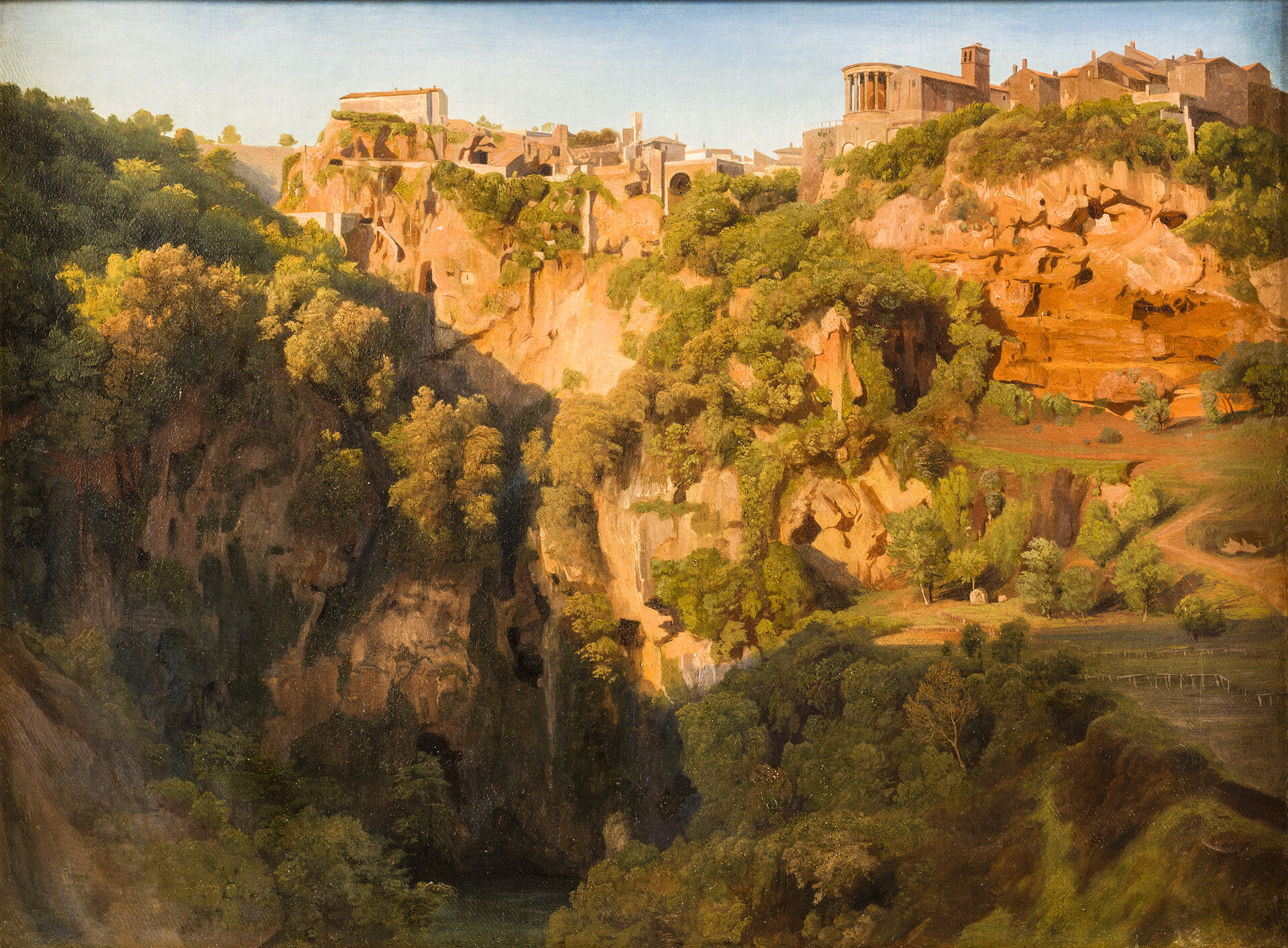 Ernst Fries, The Waterfalls at Tivoli with the Ponte Lupo, Temple of Vesta, and Temple of Sibyl