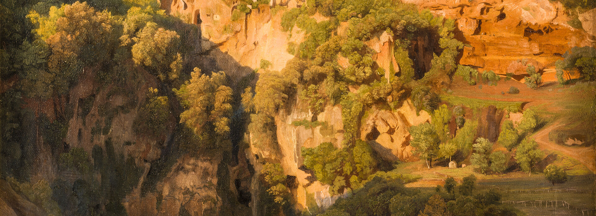 Ernst Fries, The Waterfalls at Tivoli with the Ponte Lupo, Temple of Vesta, and Temple of Sibyl