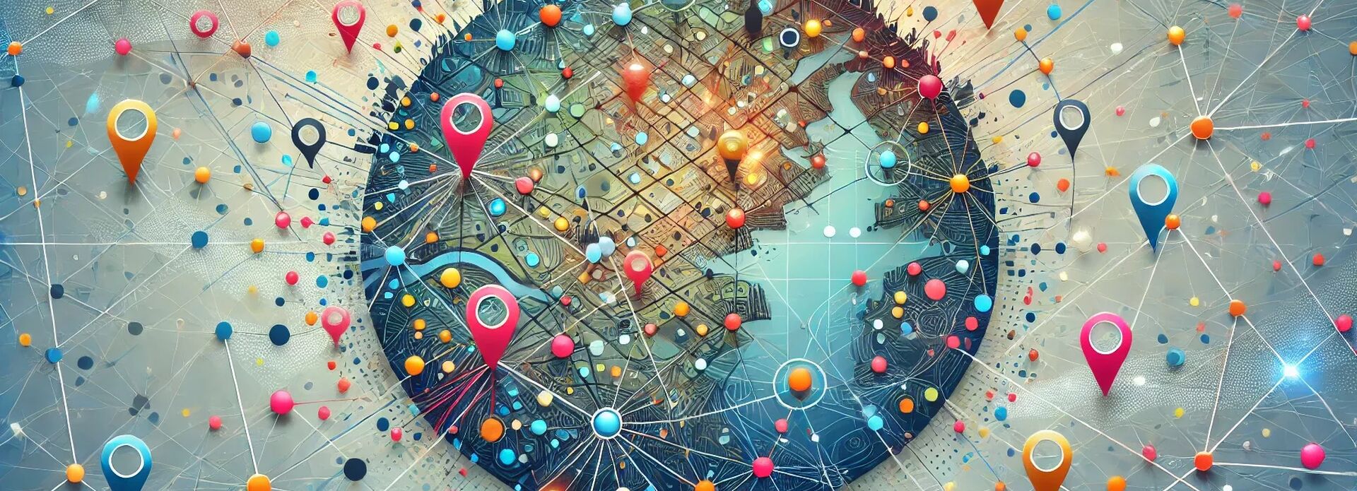 Karta med nätverk av platser som markeras med "pluppar".