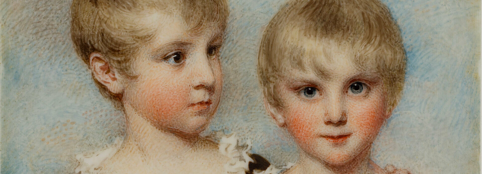 Detalj av porträtt föreställande två små pojkar.