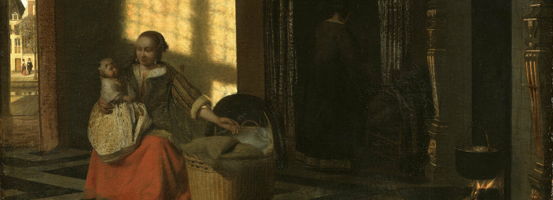 1600-talsmålning som föreställer en ung kvinna med ett barn på sin arm.